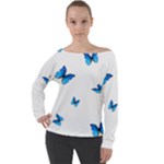 Butterfly-blue-phengaris Off Shoulder Long Sleeve Velour Top