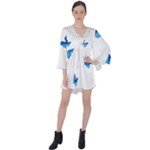 Butterfly-blue-phengaris V-Neck Flare Sleeve Mini Dress