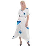 Butterfly-blue-phengaris Cross Front Sharkbite Hem Maxi Dress