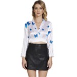 Butterfly-blue-phengaris Long Sleeve Tie Back Satin Wrap Top