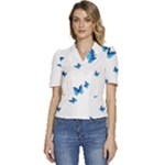 Butterfly-blue-phengaris Puffed Short Sleeve Button Up Jacket