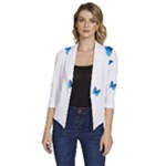 Butterfly-blue-phengaris Women s Draped Front 3/4 Sleeve Shawl Collar Jacket