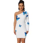 Butterfly-blue-phengaris Long Sleeve One Shoulder Mini Dress