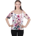 Flora Floral Flower Petal Cutout Shoulder T-Shirt
