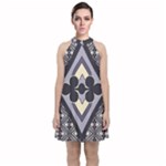 Pattern Design Scrapbooking Velvet Halter Neckline Dress 