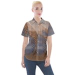 Boho Background Leaves Botanical Retro Vintage Art Women s Short Sleeve Pocket Shirt
