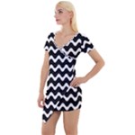 Wave Pattern Wavy Halftone Short Sleeve Asymmetric Mini Dress