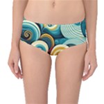Wave Waves Ocean Sea Abstract Whimsical Mid-Waist Bikini Bottoms