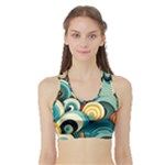 Wave Waves Ocean Sea Abstract Whimsical Sports Bra with Border