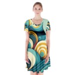 Wave Waves Ocean Sea Abstract Whimsical Short Sleeve V-neck Flare Dress