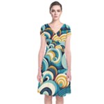 Wave Waves Ocean Sea Abstract Whimsical Short Sleeve Front Wrap Dress