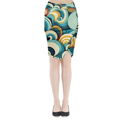 Wave Waves Ocean Sea Abstract Whimsical Midi Wrap Pencil Skirt from UrbanLoad.com