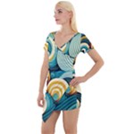 Wave Waves Ocean Sea Abstract Whimsical Short Sleeve Asymmetric Mini Dress