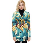Wave Waves Ocean Sea Abstract Whimsical Button Up Hooded Coat 