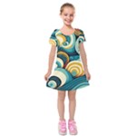 Wave Waves Ocean Sea Abstract Whimsical Kids  Short Sleeve Velvet Dress