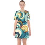 Wave Waves Ocean Sea Abstract Whimsical Sixties Short Sleeve Mini Dress