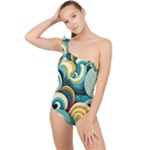 Wave Waves Ocean Sea Abstract Whimsical Frilly One Shoulder Swimsuit