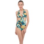 Wave Waves Ocean Sea Abstract Whimsical Halter Front Plunge Swimsuit