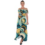 Wave Waves Ocean Sea Abstract Whimsical Off Shoulder Open Front Chiffon Dress
