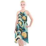 Wave Waves Ocean Sea Abstract Whimsical High-Low Halter Chiffon Dress 
