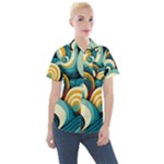 Wave Waves Ocean Sea Abstract Whimsical Women s Short Sleeve Pocket Shirt
