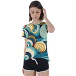 Wave Waves Ocean Sea Abstract Whimsical Short Sleeve Open Back T-Shirt