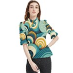 Wave Waves Ocean Sea Abstract Whimsical Frill Neck Blouse