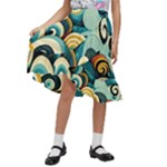 Wave Waves Ocean Sea Abstract Whimsical Kids  Ruffle Flared Wrap Midi Skirt