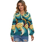 Wave Waves Ocean Sea Abstract Whimsical Women s Long Sleeve Button Up Shirt