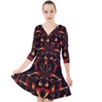 Year Of The Dragon Quarter Sleeve Front Wrap Dress