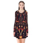 Year Of The Dragon Long Sleeve V-neck Flare Dress
