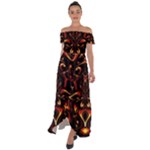 Year Of The Dragon Off Shoulder Open Front Chiffon Dress