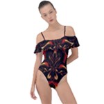 Year Of The Dragon Frill Detail One Piece Swimsuit