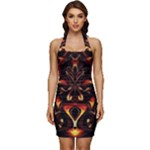 Year Of The Dragon Sleeveless Wide Square Neckline Ruched Bodycon Dress