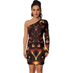 Year Of The Dragon Long Sleeve One Shoulder Mini Dress