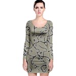 Sketchy abstract artistic print design Long Sleeve Bodycon Dress