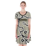 Sketchy abstract artistic print design Short Sleeve V-neck Flare Dress