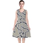 Sketchy abstract artistic print design V-Neck Midi Sleeveless Dress 