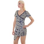 Sketchy abstract artistic print design Short Sleeve Asymmetric Mini Dress