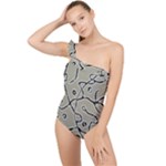 Sketchy abstract artistic print design Frilly One Shoulder Swimsuit