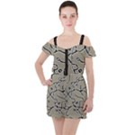 Sketchy abstract artistic print design Ruffle Cut Out Chiffon Playsuit