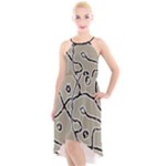 Sketchy abstract artistic print design High-Low Halter Chiffon Dress 