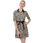 Sketchy abstract artistic print design Belted Shirt Dress