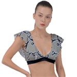 Sketchy abstract artistic print design Plunge Frill Sleeve Bikini Top