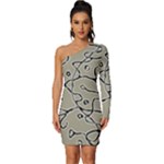 Sketchy abstract artistic print design Long Sleeve One Shoulder Mini Dress
