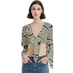 Sketchy abstract artistic print design Trumpet Sleeve Cropped Top