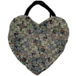 Sticker Collage Motif Pattern Black Backgrond Giant Heart Shaped Tote