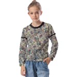 Sticker Collage Motif Pattern Black Backgrond Kids  Long Sleeve T-Shirt with Frill 