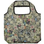 Sticker Collage Motif Pattern Black Backgrond Foldable Grocery Recycle Bag