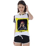 Yellow Brown Red Colorful Graffiti Illustration T-shirt Short Sleeve Open Back T-Shirt